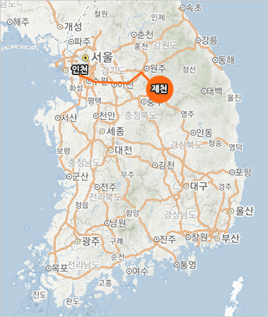 인천~제천 경로가 간략하게 표시된 지도